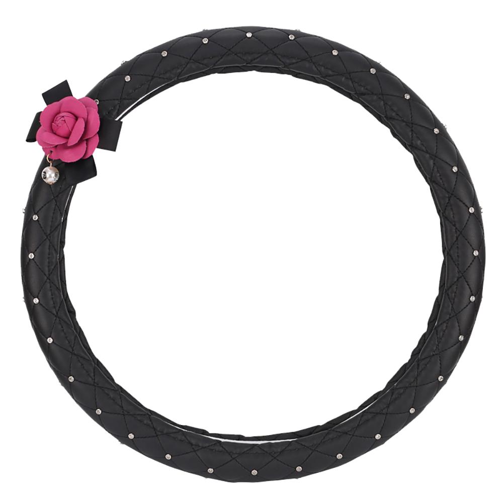 

Новый универсальный чехол на руль автомобиля из кожи камелии, бриллиантовый блестящий автомобильный аксессуар для интерьера для женщин и девочек, украшение для автомобиля розы красного