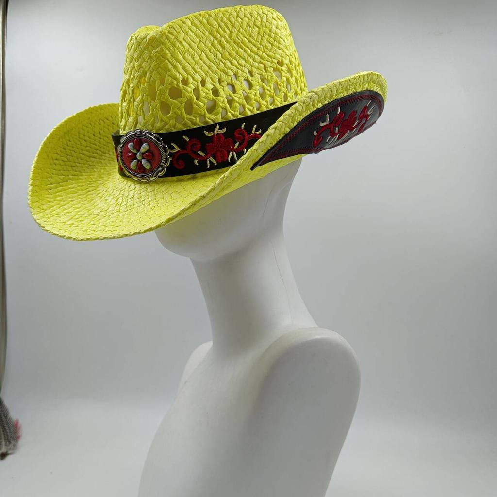 Westlicher Cowboy-Strohhut Bestickter Aufkleber 2026 Niedrigpreis-Ausverkauf Cowboyhut Sonnenhut Frühling/Sommer Breitkrempiger Hut Sombrero
