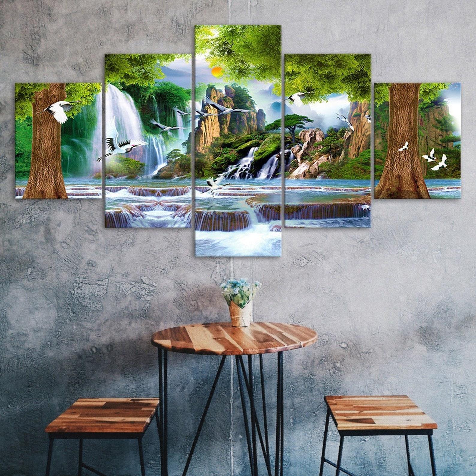 

Fairy Forest Waterfall Painting Canvas 5 Piece Five Panel Wall Print Modern Art Poster Home Decor Gift For Him For Her 20X35 20X45 20X55CM
