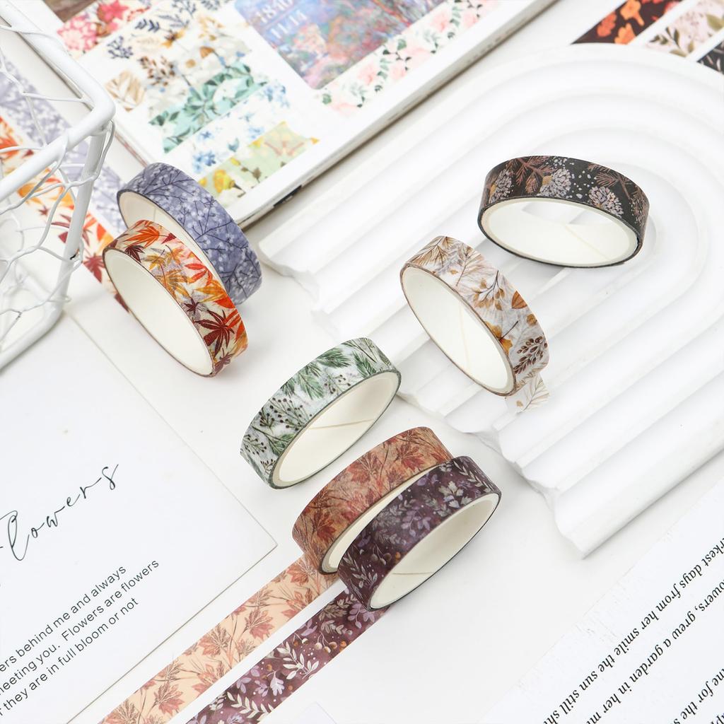 YUBX Masking Winter Blooming Floral Washi Tape Cute Thin DIY Gift and Decoration Tape, 60-Piece Set, Collection, Snowflakes, Strips, Crafts, Journals,