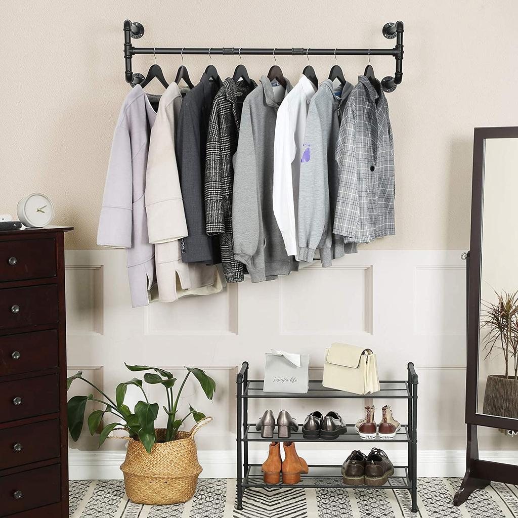 UNHO Hanger Iron Hanger Rack with Hanger 109cm 50kg Weight Stylish Wall Rugged DIY Display Black Pipe, Wall-Mounted Bar, Wide, Capacity, Antique-Style