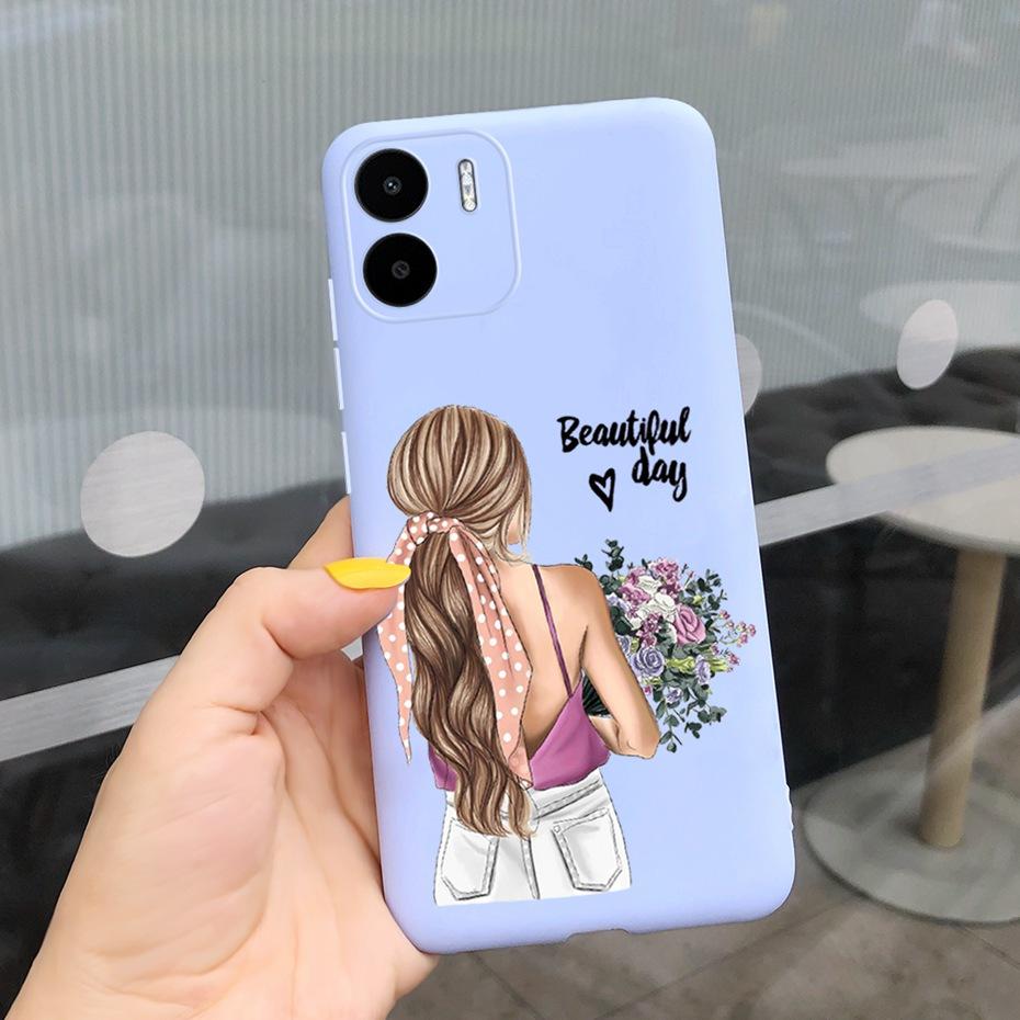For Xiaomi Redmi A1 Case Redmi A1 Plus Beautiful Girl Flower Phone Case For RedmiA1 A 1 A1+ Candy Color Soft Silcone Back Cover