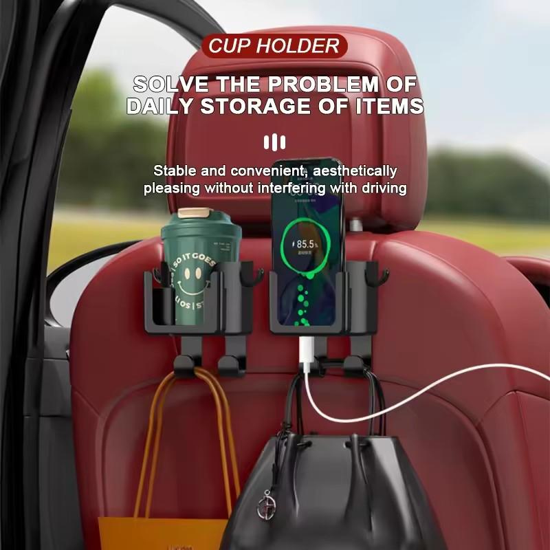 Multi Functional Car Seat Back Storage Rack with Cup Holder! Mobile Phone Holder and Hook - Suitable for Most Car Models