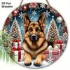 Christmas Wooden Sign with German Shepherd Pattern - Navidad Round Sign for Front Door, Wall Hanging Decor - Ideal Christmas Decoration