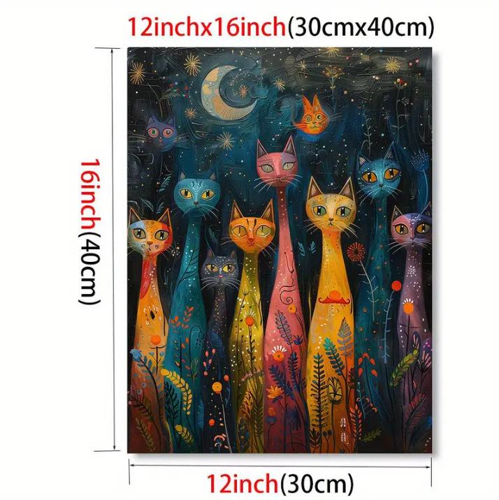 Colorful Cat Art Canvas for Living Room or Bedroom Wall