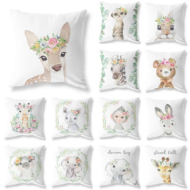 Cute Rabbit Giraffe Animals Children Room Decor Polyester  Cushion Cover Sofa Pillow  Home Decoration Throw Pillowcase