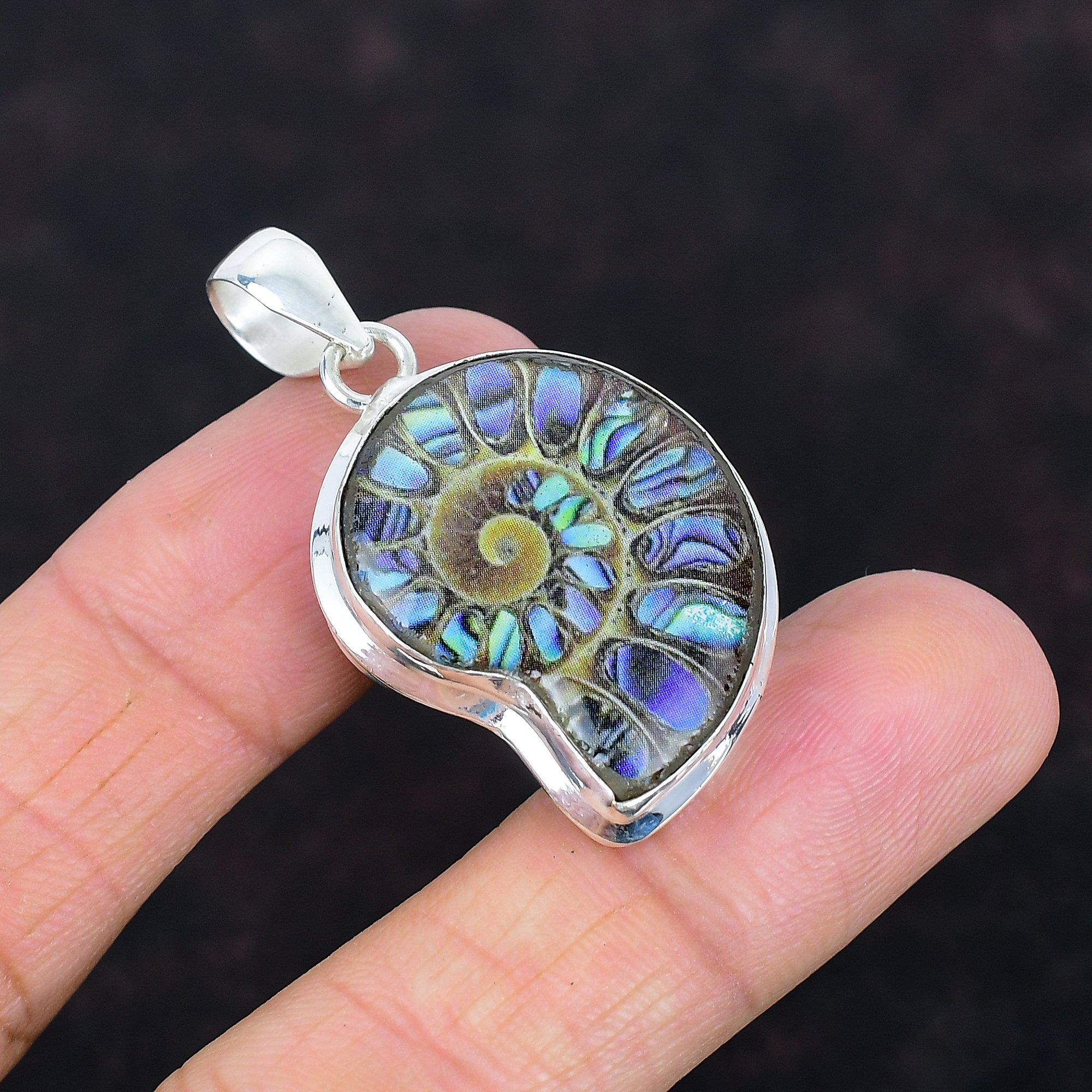 

Подвеска из раковины абалона в виде окаменелости аммонита, подвеска из драгоценного камня, украшения ручной работы, подвеска из стерлингового серебра 925 пробы, подвеска с камнем по месяцу рождения, подарки на годовщину