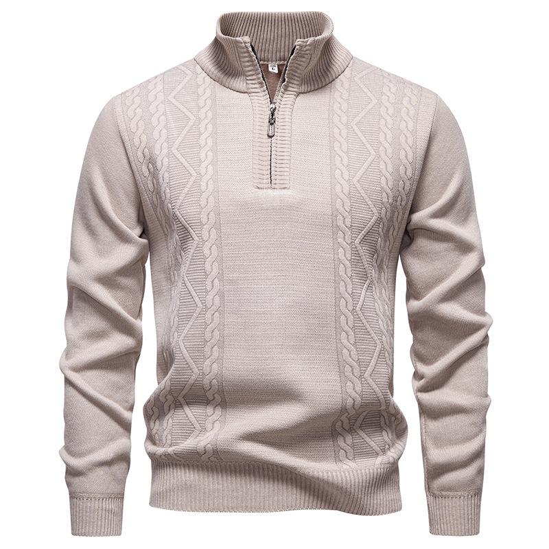 

Men s Long Sleeve Half-Zip Velvet Knit Sweater - Thickened Winter Base Layer XXL бежевий