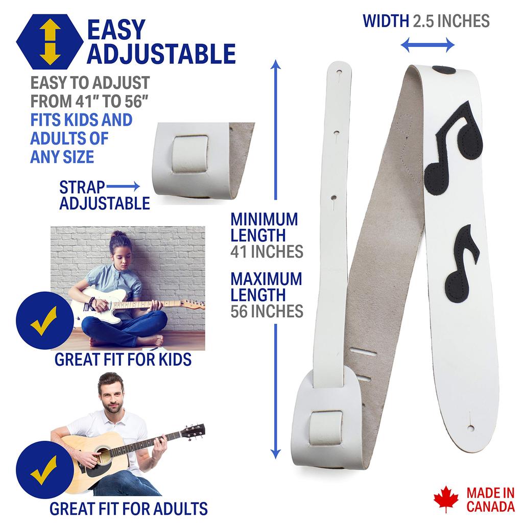 LEATHER STRAP WHT Perri's 2.5" BLK/NOTES P25MN-1253 []