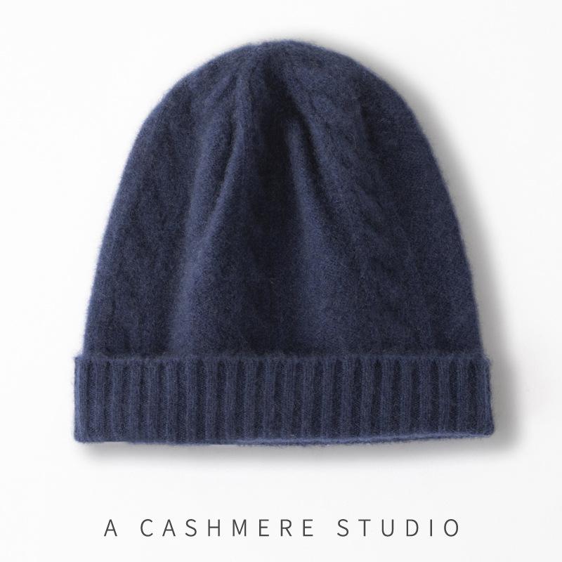 Cashmere Autumn and Winter New Men's High End Solid Color Twisted Pattern Thickened Warm Fashion Knitted Casual Hat