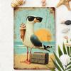 Vintage Metal Poster Nautical Seagull Beach Cafe Wall Art for Bathroom