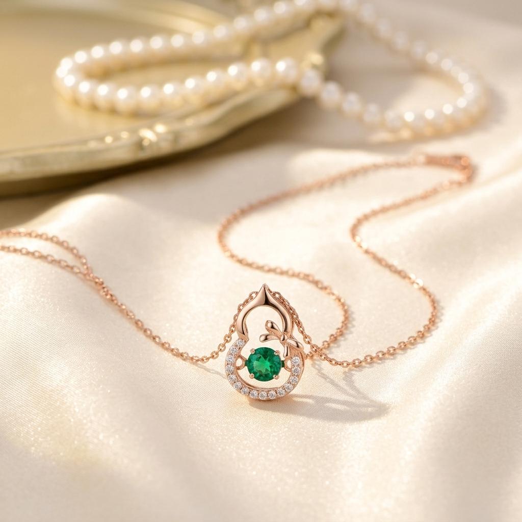 S925 Silver-Cultivated Emerald 2026 New Cross-Border Delicate Stylish Elegant Gourd Necklace Women O-shaped