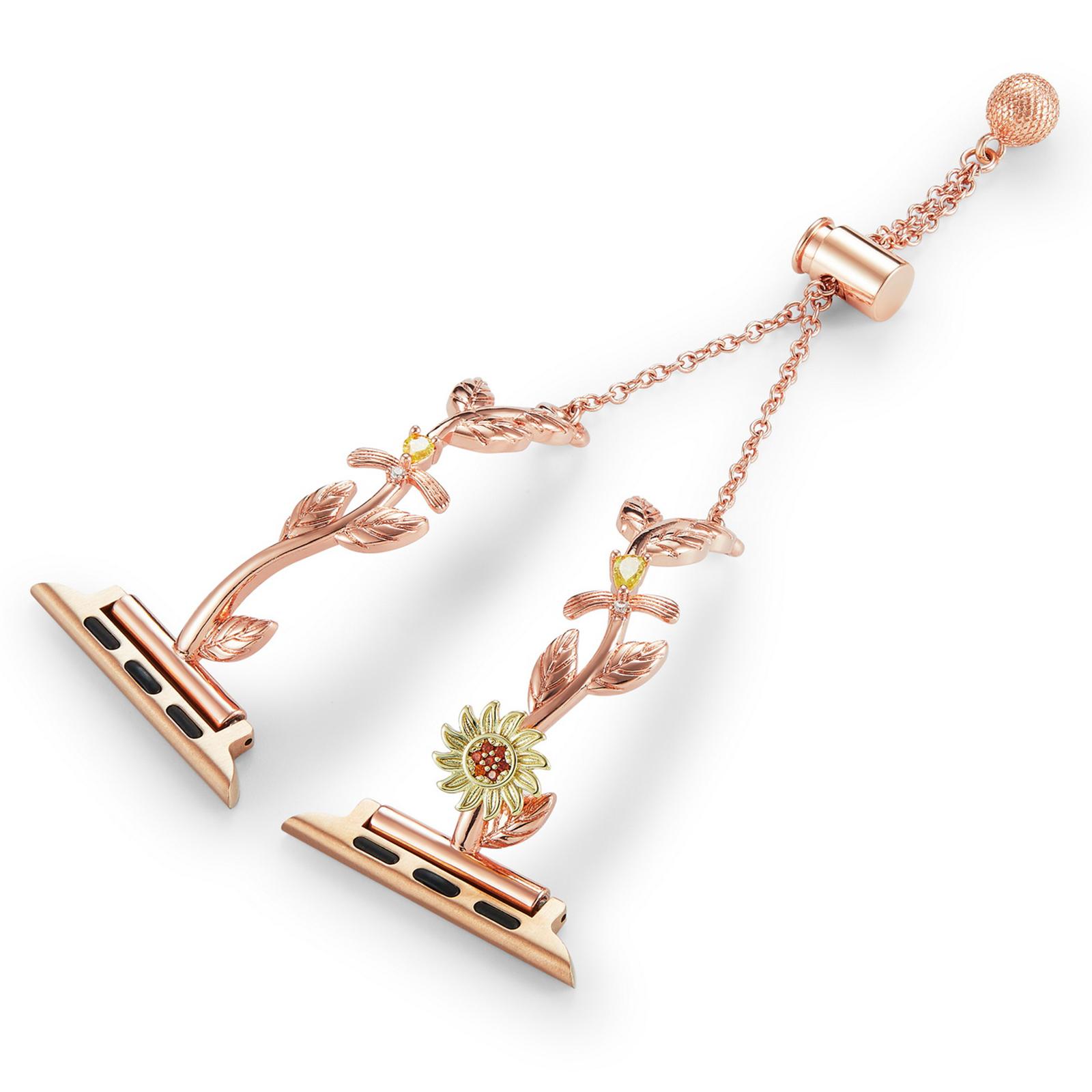 

For Apple Watch 10 46mm/Ultra 2/Ultra 49mm/9 8 7 45mm/SE (2023) SE (2022) SE 6 5 4 44mm/3 2 1 42mm Sunflower Watch Band Zinc Alloy Rose Gold