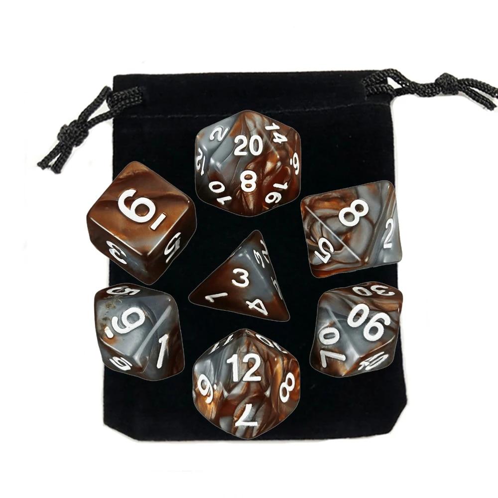 7pcs Dice with Bag DnD D4,d6,d8,d10,d%,d12,d20 Polyhedral Board Game Pieces RPG