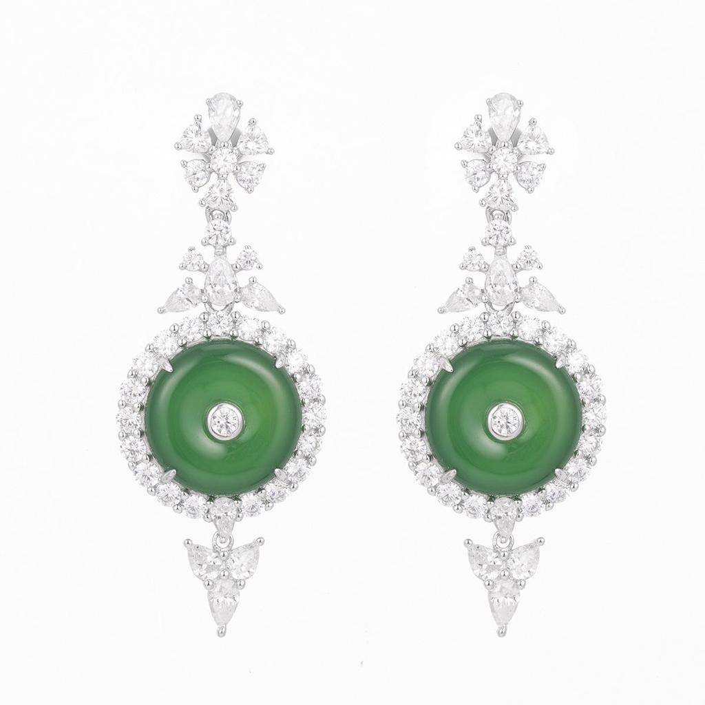Rui Diamond Jewelry S925 Silver Gold-Plated Green Chalcedony Peace Buckle Earrings - Ideal Gift for Mom