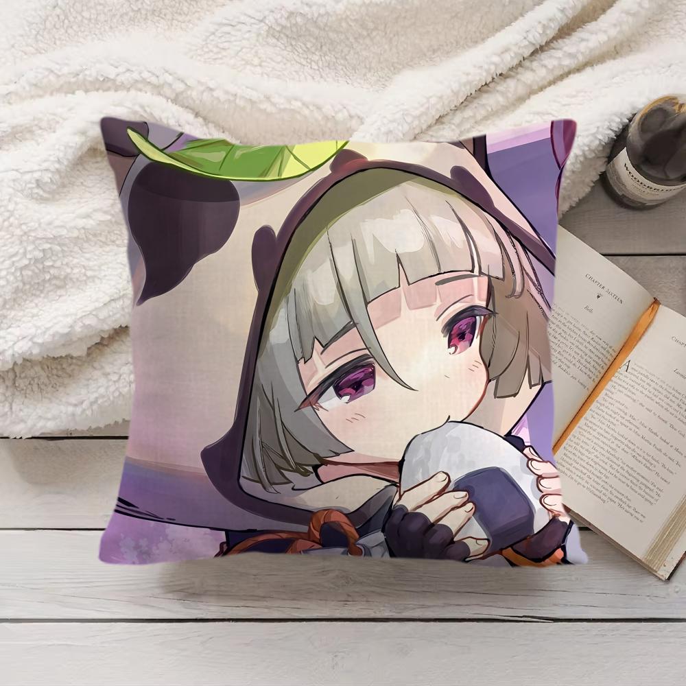 Sayu Genshin Impact Cute Cushion Cover Silky Short Plush Invisible Zipper Dustproof Sofa Pillow Case For Home Decor
