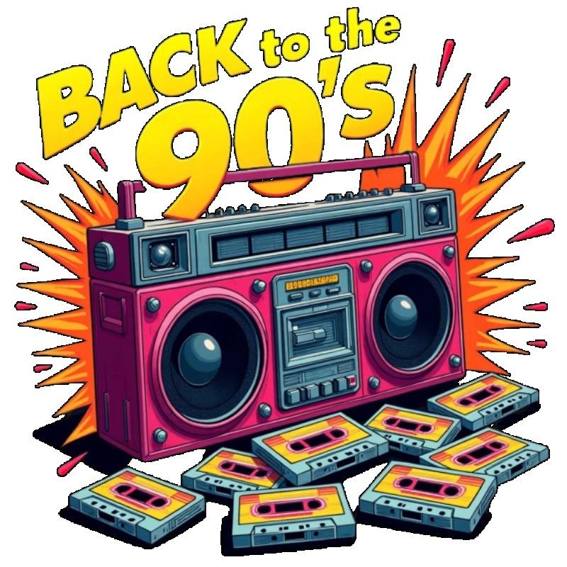 Back To The 90s T Shirt Black Boombox and Cassette Tape Print Retro Party Wear