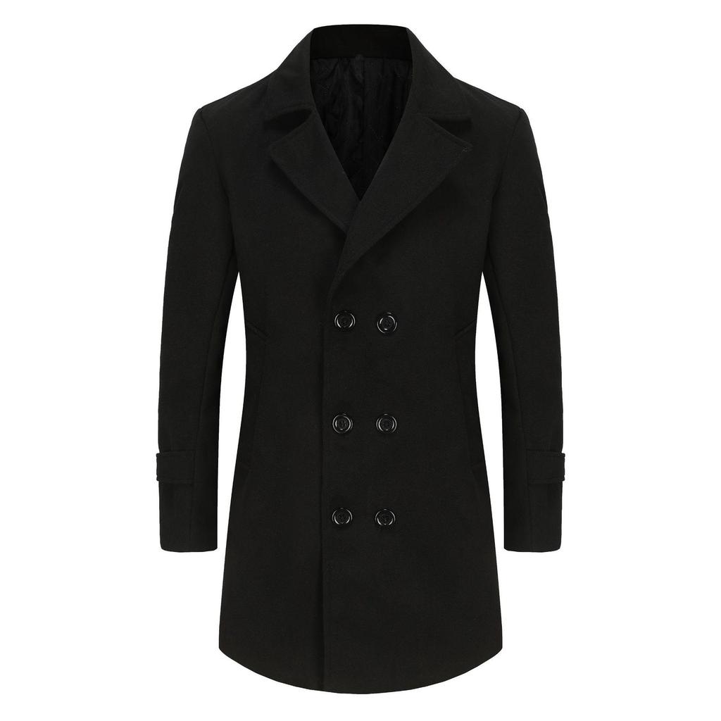 Men's Double-Breasted Wool Coat - Stylish, Cotton-Lined, Thick Mid-Length with Lapel Collar for Autumn/Winter 2025.