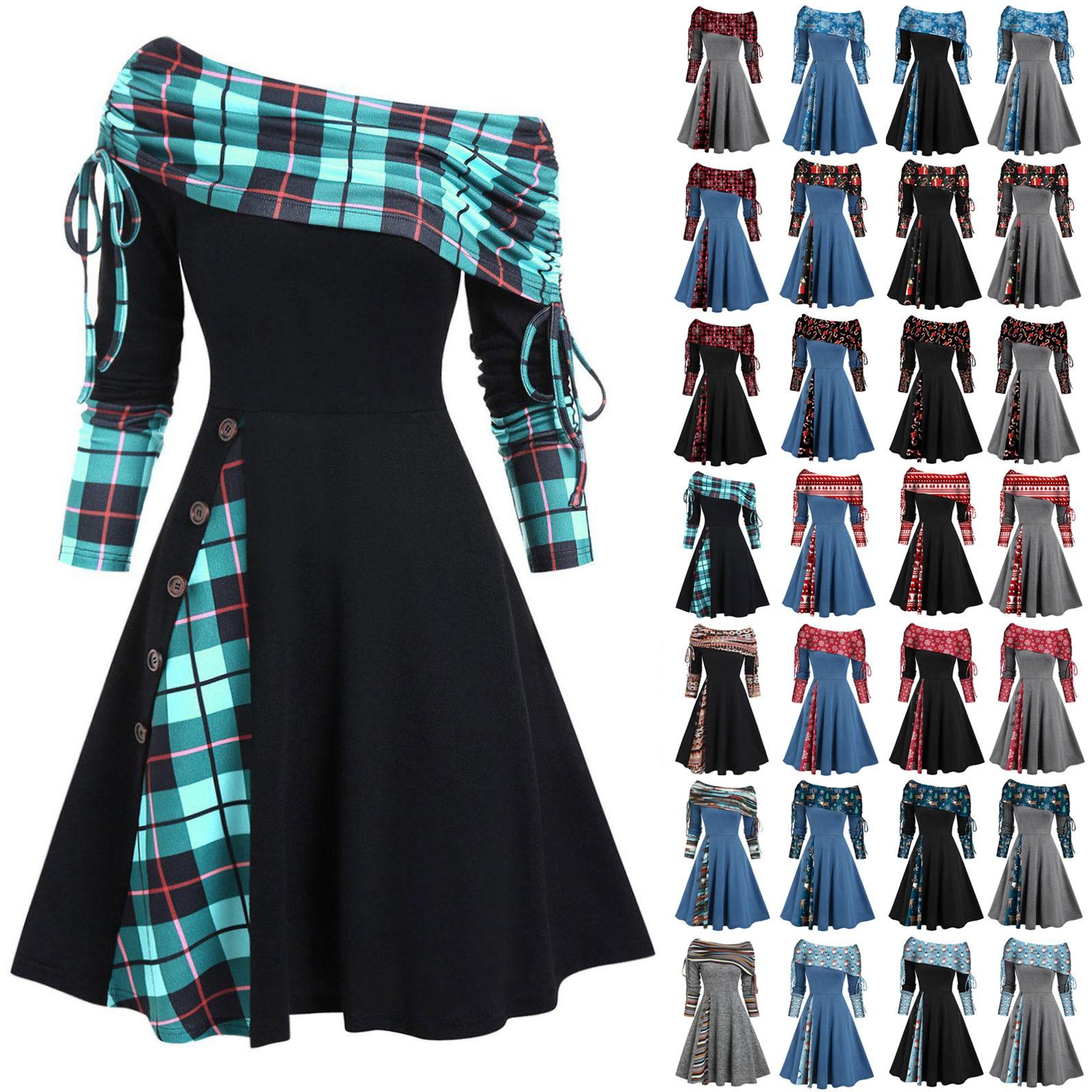 Платье с трансформируемым вырезом в полоску и расклешенным силуэтом с длинными рукавами — фото 3