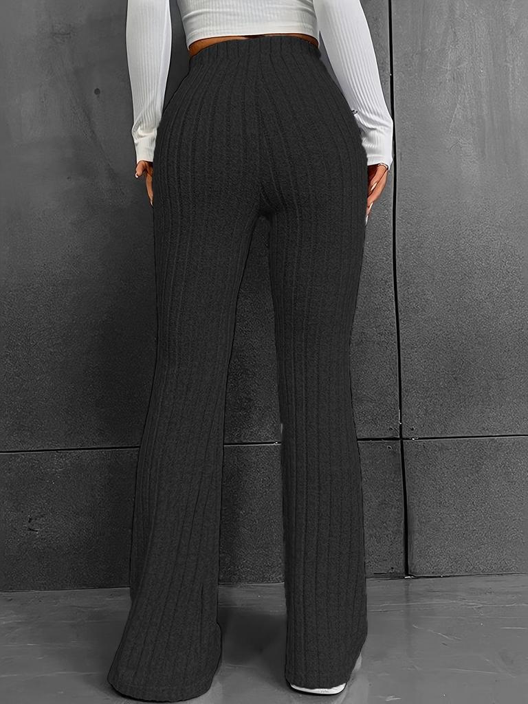 2024 Autumn/Winter Women's European & American Fashion High-Waist Flare Pants - Slimming Solid Color