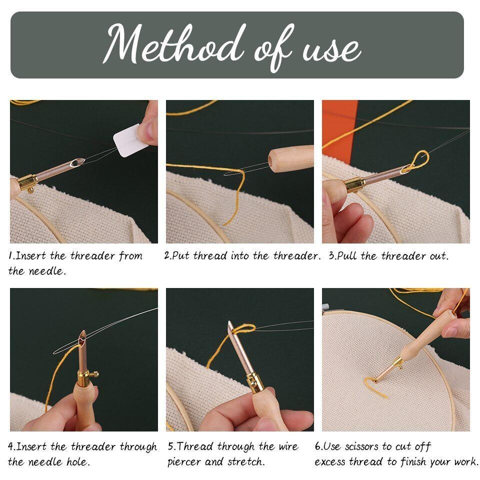 11Pcs/set Punch Needle Embroidery Kits Wooden Yarn Embroidery Pen Crochet Knitting DIY Craft Stitching Sewing Tools