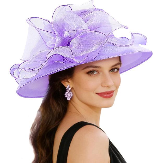DRESHOW Damen Organza Hut Kirchenkappe Hüte Ausverkauf Kentucky Derby Cocktail Teeparty Hochzeit Blumenhut mit breiter Krempe