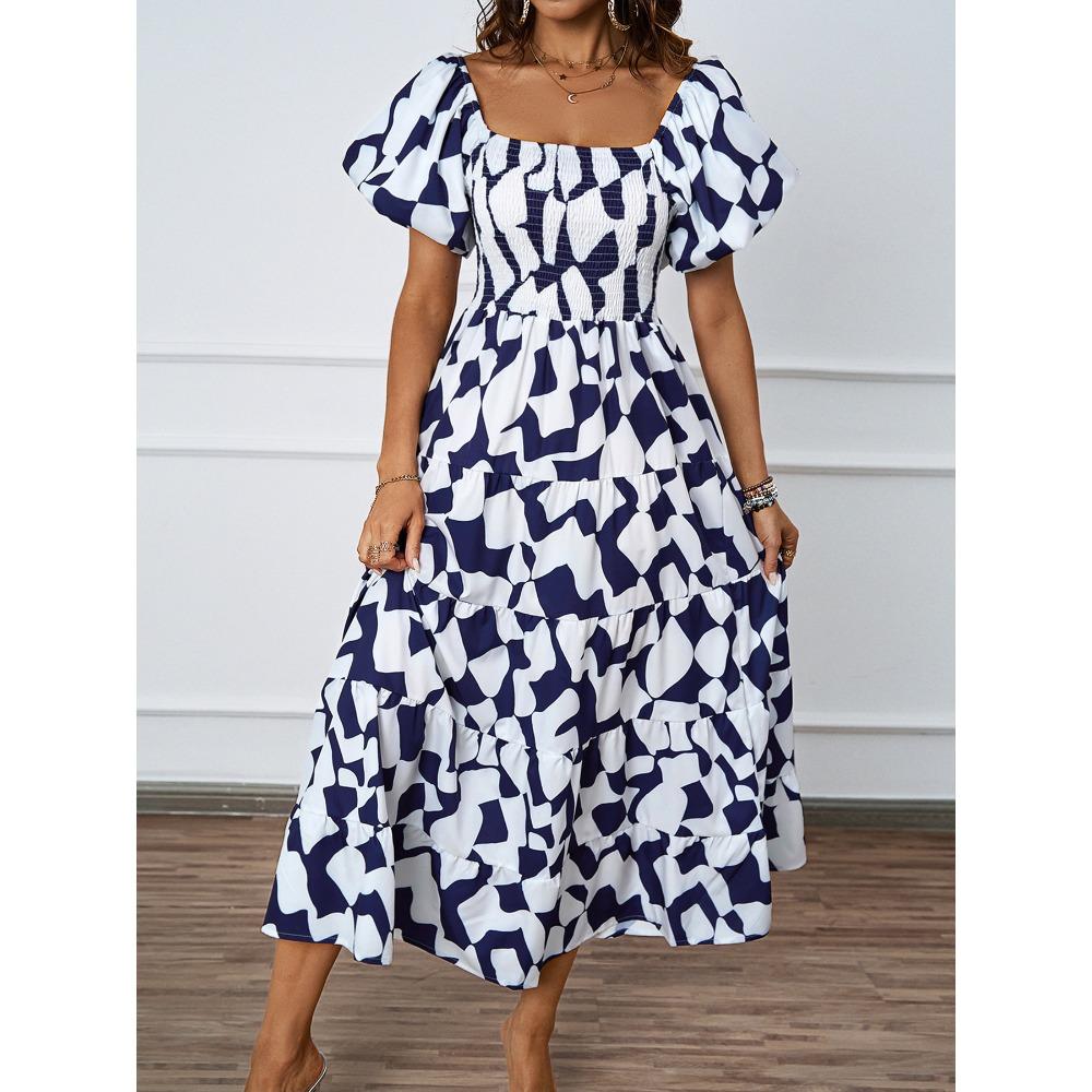 

Новое летнее темпераментное платье с пышной юбкой и воротником-стойкой с пышными рукавами для женщин XL