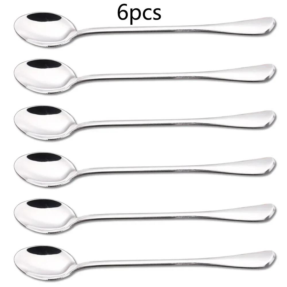 

6PCS Stainless Steel Ice Cream Scoop Dessert Spoon Food Grade Milkshake Coffee Tea Candy Scoop Set Multipurpose Kitchen Utensils
