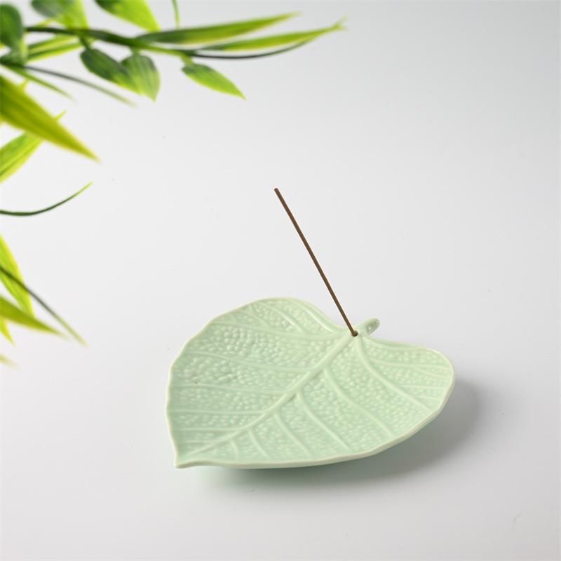 Exquisite Antique Ceramic Bodhi Leaf Incense Holder for Sandalwood & Agarwood Coils