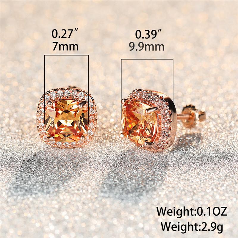 1 pereche de cercei tip prințesă de lux tăiat prințesă de culoare aur roz șampanie piatră cercei cu șuruburi cercei cu patru gheare bijuterii