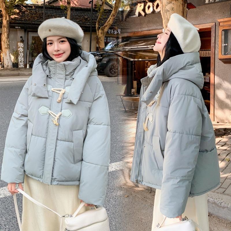Corner buckle hooded down cotton cotton jacket women's short loose thickened small winter cotton-padded coat