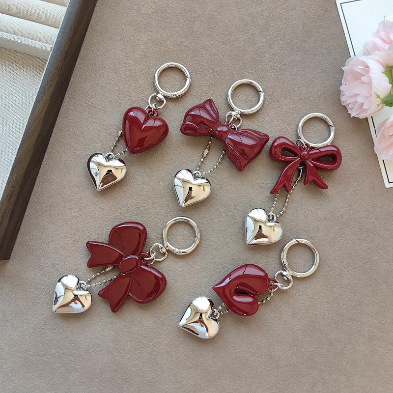 Y2k Key Chains Cute Acrylic Bowknot Pendant Keyring Red Bow Key Chain High Quality Heart Pendant Keychain For Car Decoration