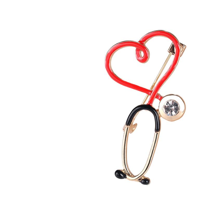1PC Electrocardiogram Pin Nurse Stethoscope Doctor Heart Shaped Medical Jewelry Lapel Brooch Backpack