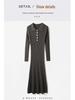 Women's Extra Long Slimming Knitted Polo Collar Dress for Autumn and Winter