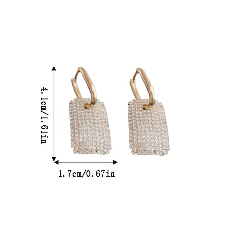 Rechteckige Form Voll glänzende Strass eingelegte baumelnde Ohrringe Elegante Luxus-Stil Bankett Ohr Ornamente