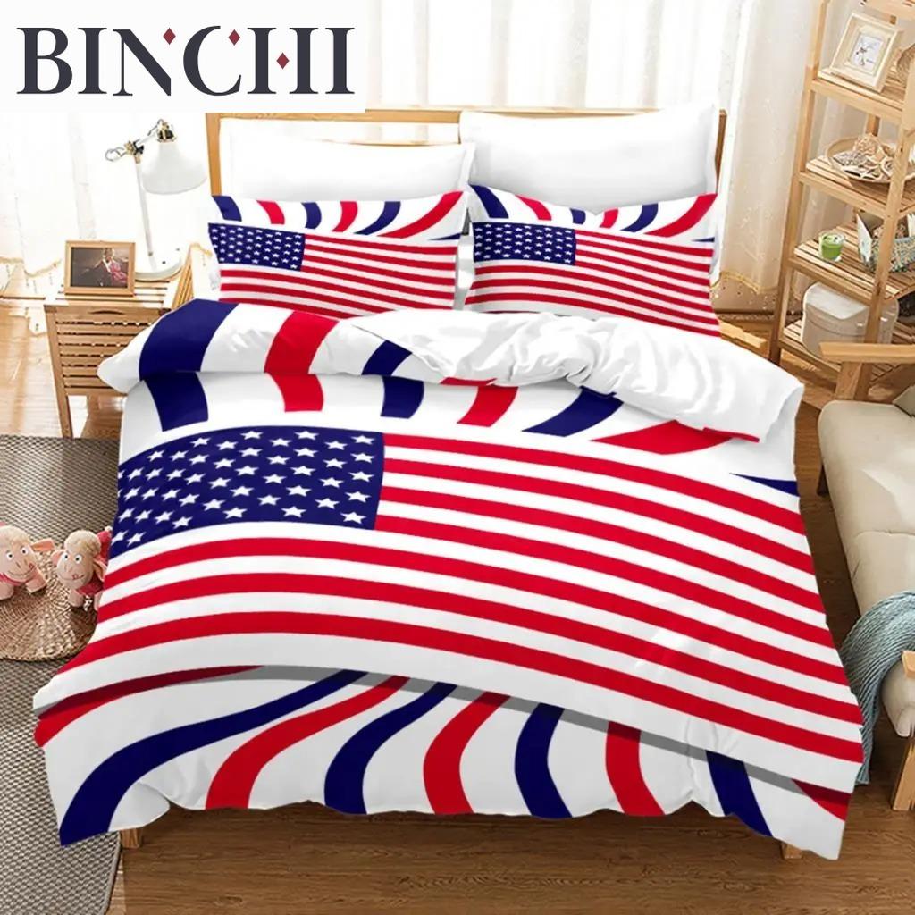 American Flag Duvet Cover Set Microfiber Red White Stripe Decor Bedding Independence Day Freedom Theme Quilt Cover
