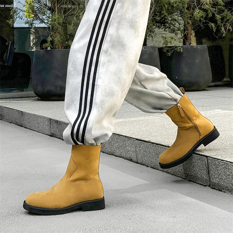 Fashion Men's Leather Boots 2025 Fashion Thick Bottom Side Zipper Versatile Shoes Luxury Quality Spring Autumn Comfy Mens Ankle Boots