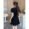 Small Fashion Not Picky Small Black Dress Ruffle Edge Dress Female Slim Slim Slim Short Skirt