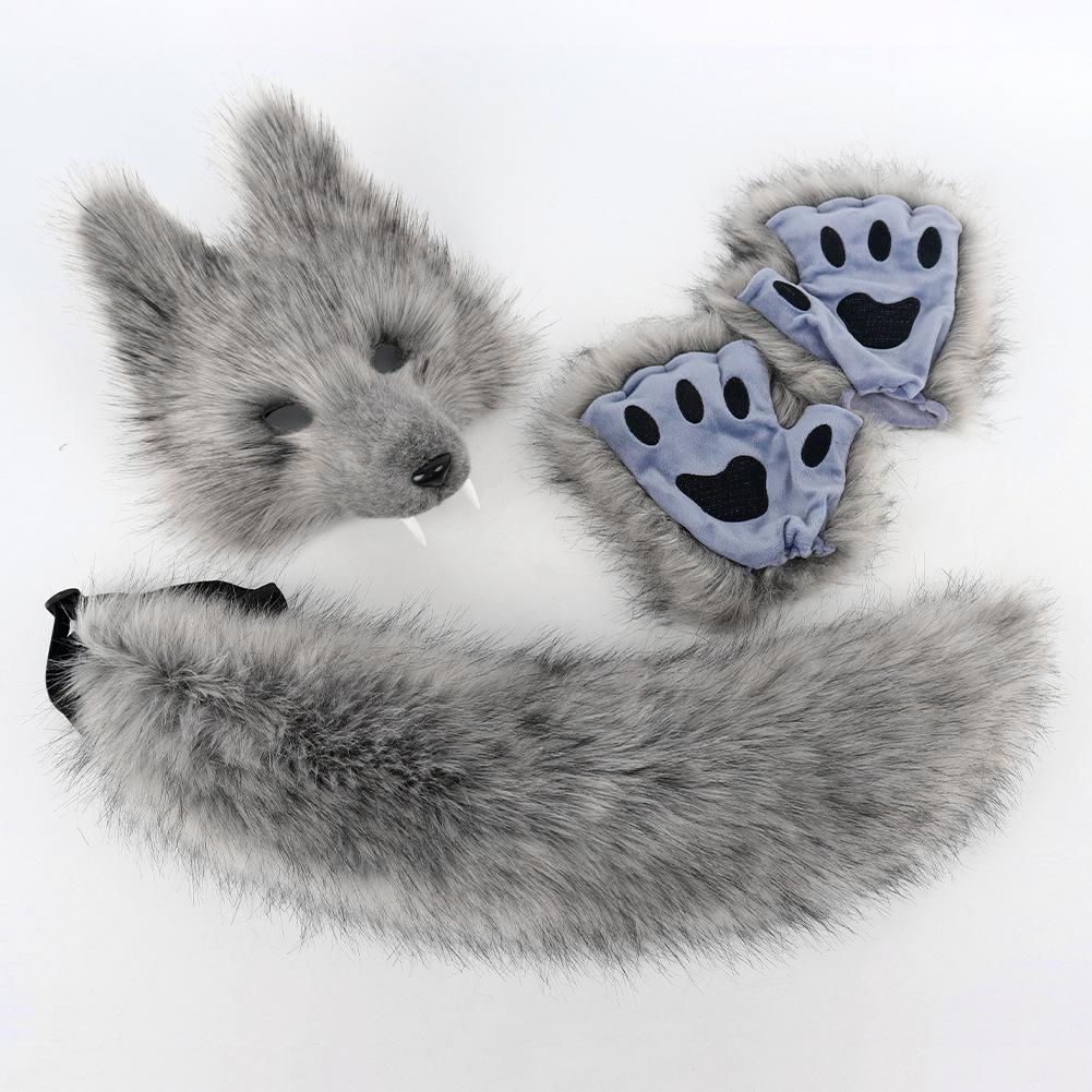 Vos Wolf Masker en Staart Set Voor Meisjes Halloween Kat Masker Staart Cosplay Vos Masker Wolf Staart Kostuums Accessoires Voor Feest