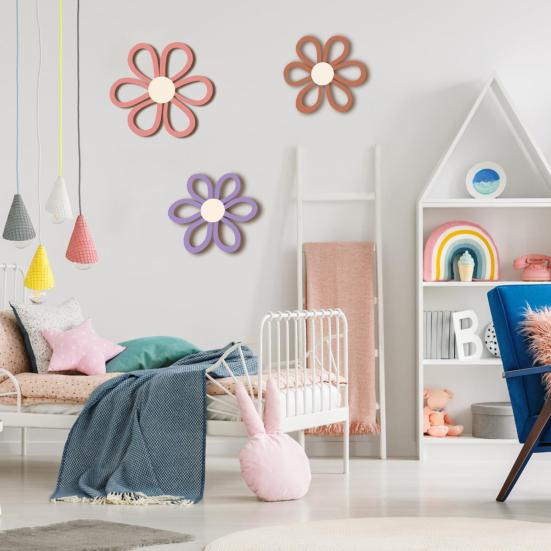 6Pcs/Set Bohemia Flower Wall Hanging Ornament Decoration Farmhouse Rustic Wooden Floral Wall Art Home Office Living Room Bedroom Wall Decoration