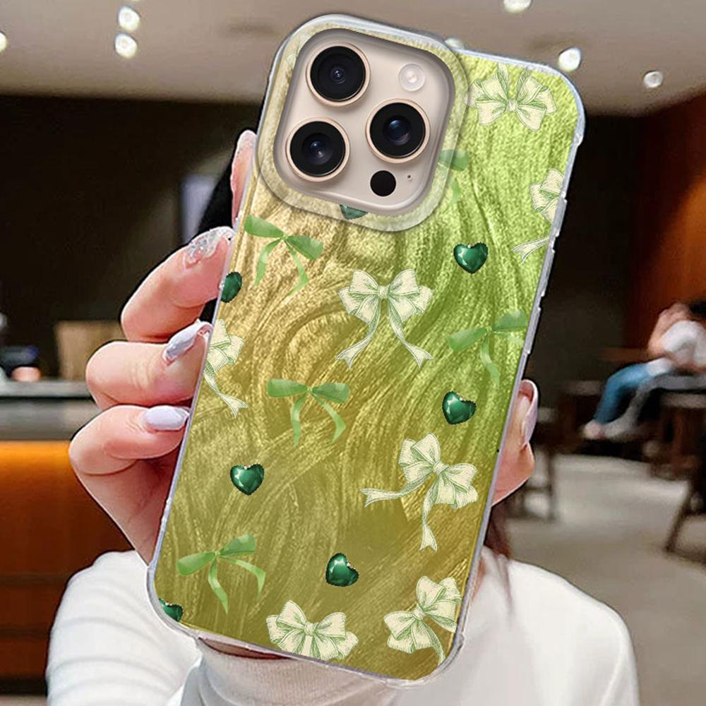 Blue Bow Green Heart Love Phone Cases For Apple Iphone 16 15 14 13 Pro Max 7 16e 16plus Back Shell Silicone Couple Fundas Cover