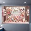 1pc Pink Theme Birthday Party Banner Polyester Material Multi-size Butterfly and Balloon Design Suitable for Birthday Partie