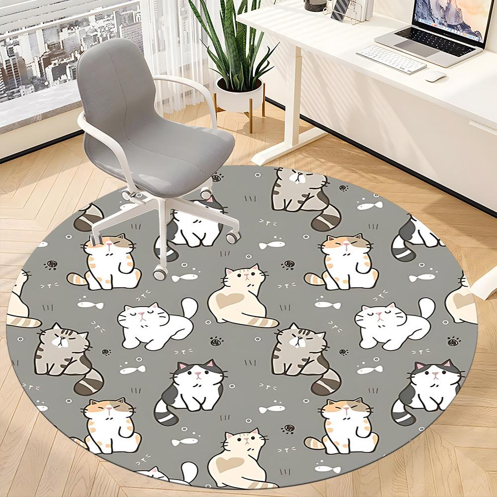 1pc Cats Fish Office Round Area Rug, Under Office Chairs Bedroom Living Room Home Decor, Room Deco
