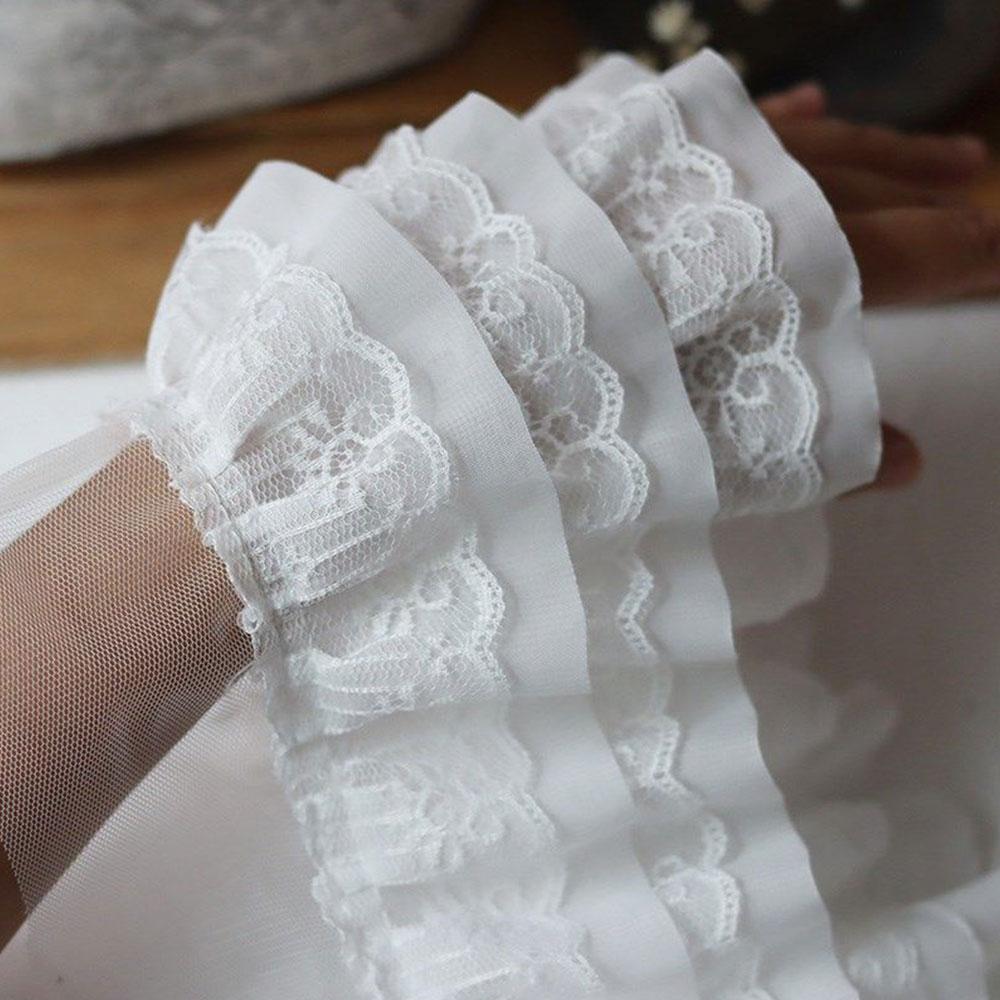 

Ширина 13 см Трехслойная плиссированная шифоновая ткань Кружевная оборка Отделка воротника Вышивка Лента DIY Свадебное платье Кукольная одежда Принадлежности 13cm x 90cm белый