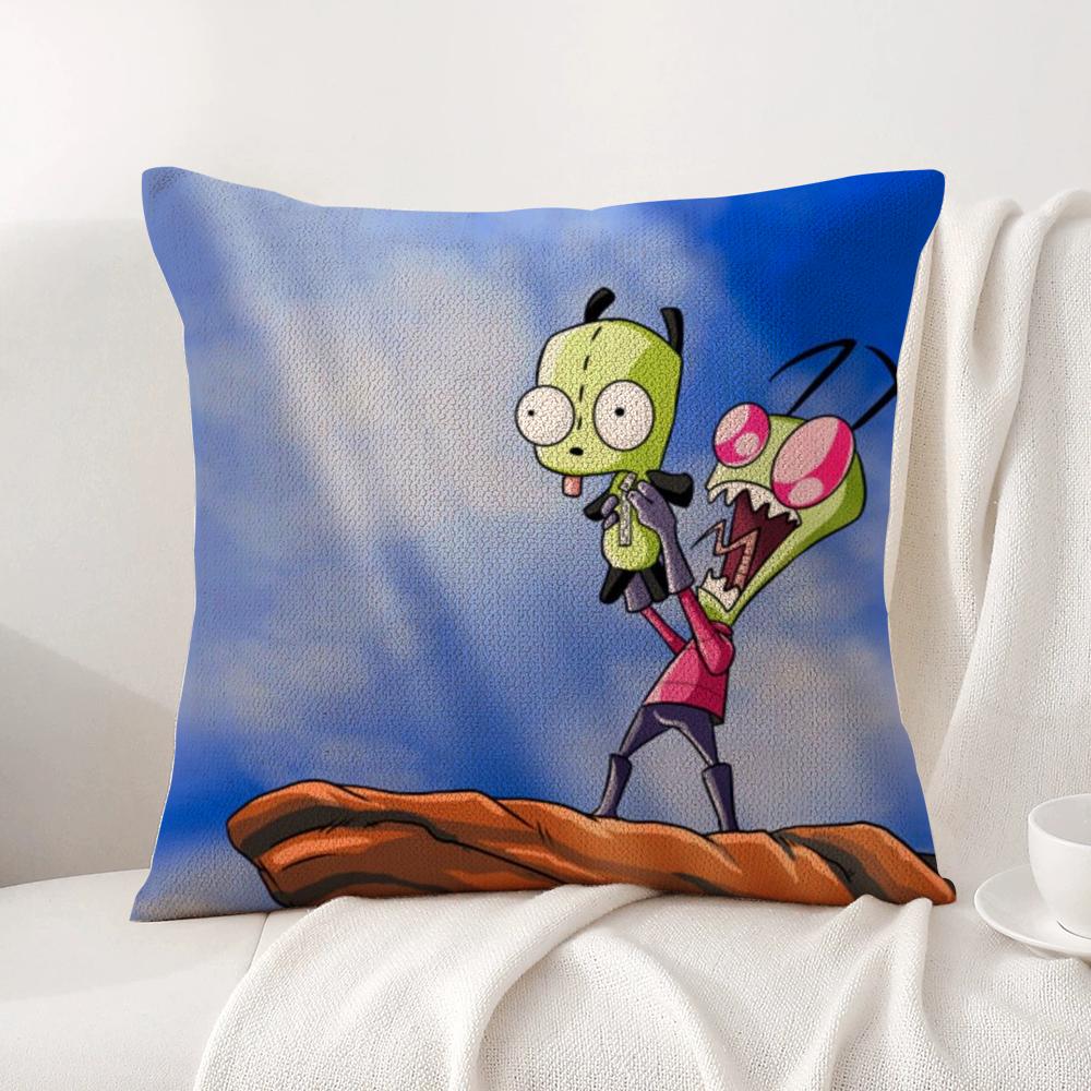 I-Invader Z-Zim Cushion Cover Summer Coolness Linen Fabric Double-Sided Printing Pillow Case Sofa Home Decor Gift