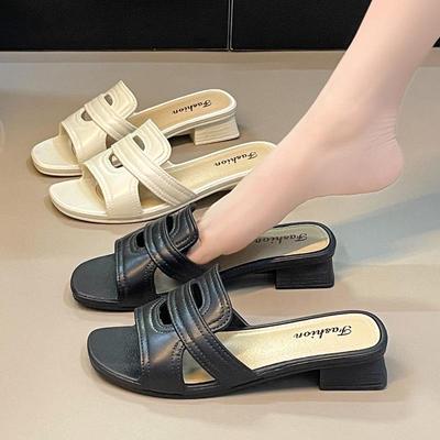 Yuzhihao Women's Summer Open-Toe Chunky Heel Sandals - Stylish One-Strap Beach Flip-Flops