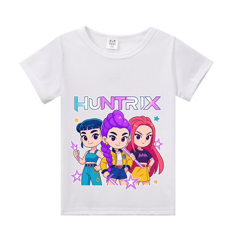 

K-pop Истребители демонов Детская футболка Huntrix Saja Мальчики Кино Футболка с коротким рукавом Милая Нелепая Руми Джину Топы Детская одежда Одежда для девочек Подарок 140