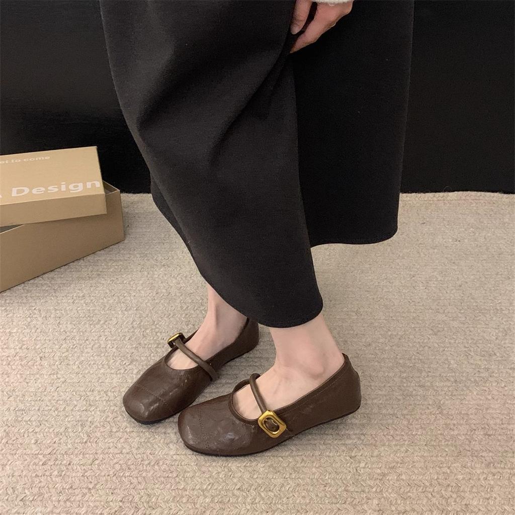 Shallow soft-soled single shoes one-word year-round head new Mary Jane shoes 2025 commuting early autumn versatile flat-soled women's shoelaces