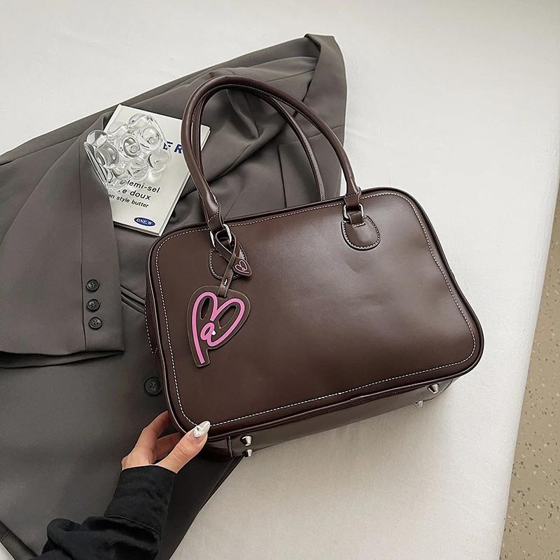 

Design Retro Small PU Leather Tote Bag for Women 2026 Y2K Retro Fashion Solid Color Underarm Shoulder Bag Handbags кавовий