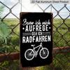 2D Flat 1pc Rustic Metal Wall Art Featuring Bicycle Design with An Inspiring German Cycling Quote - A Durable Aluminium Sign for Mountain Bike